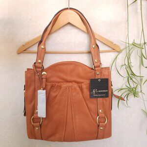 NWT B Makowsky Pumpkin Orange Soft Leather Tribeca Tote Hobo with Dust Bag